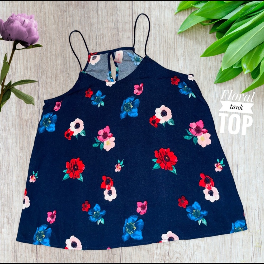 No Boundaries Tops, Floral Blue, Junior Size M